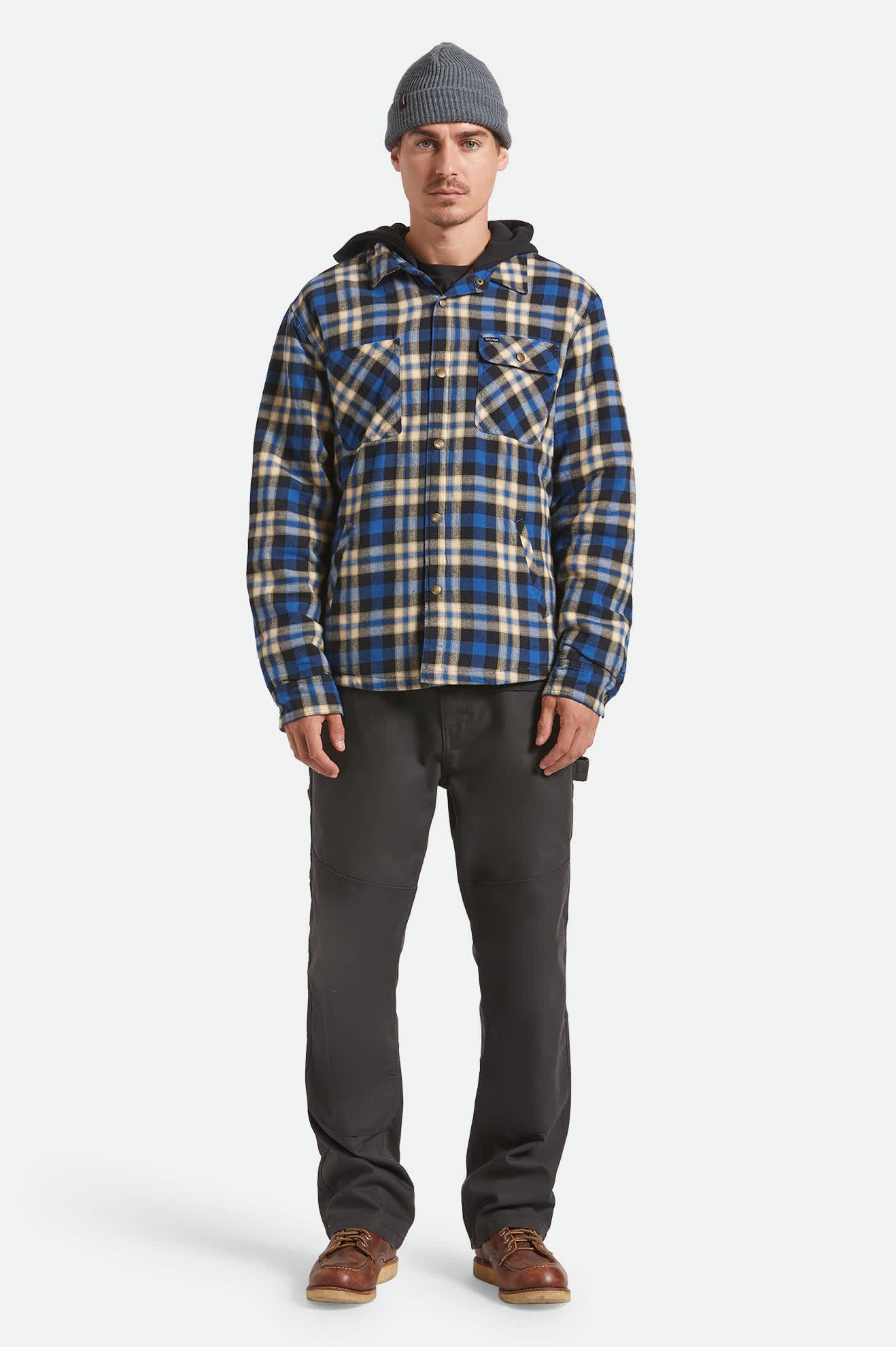 Men's Bowery Quilited Hooded Flannel in the color Navy/Cream - Additional Fit image