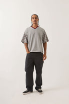 Men's Brixton Football T-Shirt in the color Heather Grey/Maroon - Men's Front View