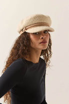Unisex Fiddler Fisherman Cap in the color Natural Sherpa/Faux Suede - Women's Front View