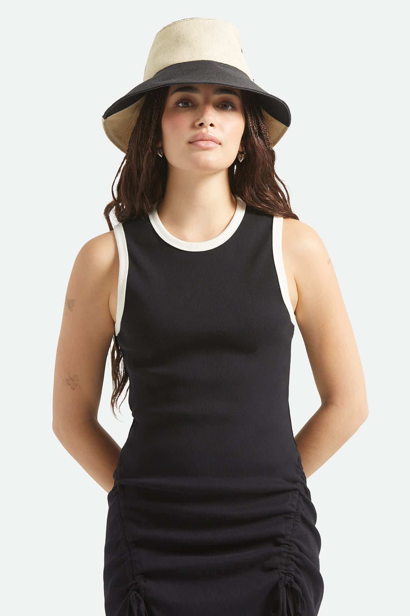 Women's Harmony Packable Bucket Hat in the color Natural/Black - Women's Front View