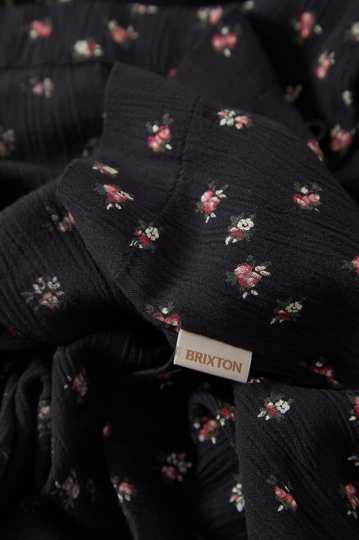 Women's Silky Bowling Button Down Shirt in the color Black Ditsy Floral - Additional Laydown image