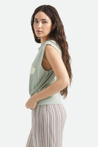 Women's Brixton Ranch Muscle Tank in the color Sage Green - Women's Side View
