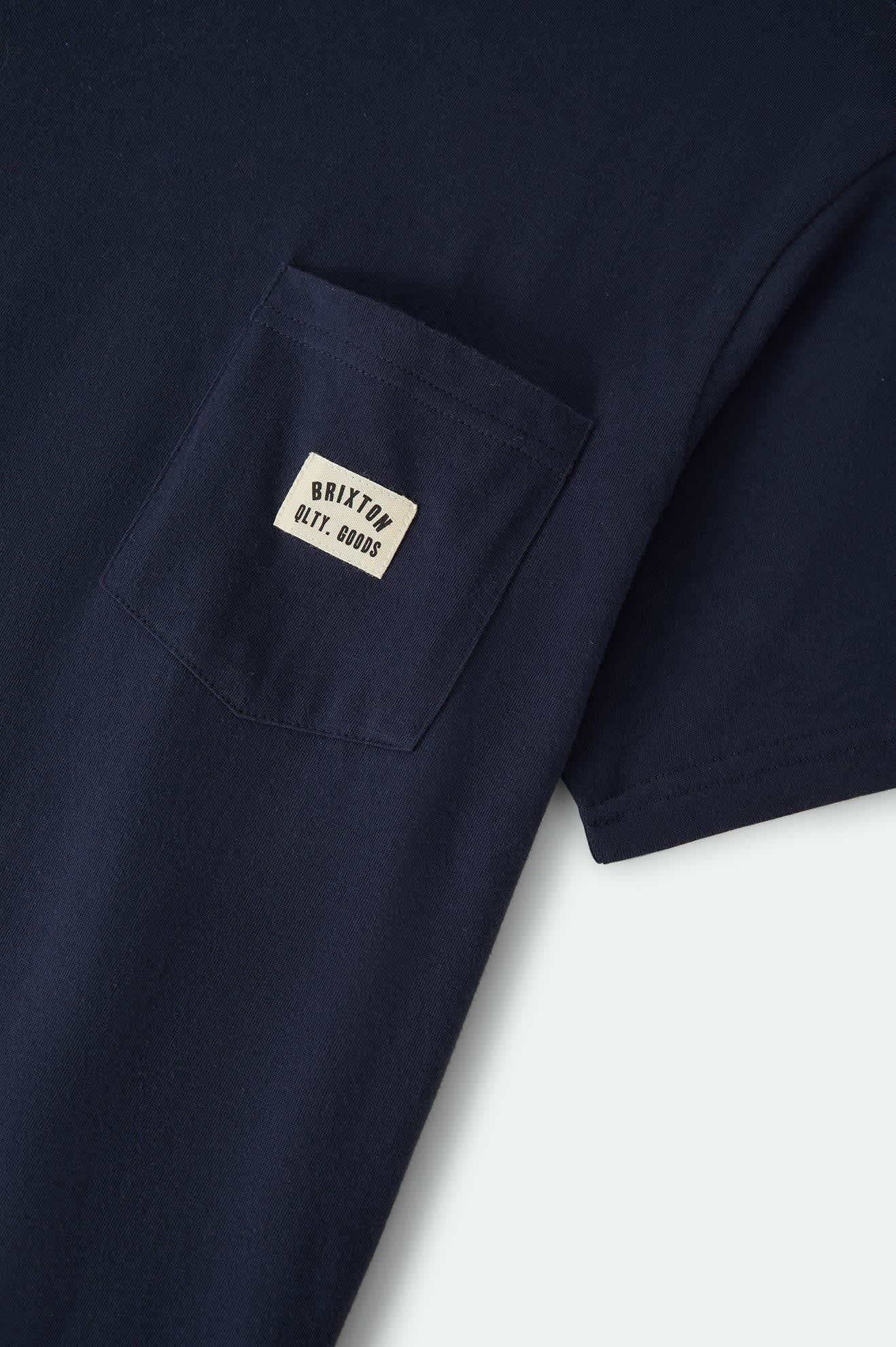 Men's Woodburn Tailored Pocket T-Shirt in the color Navy - Additional Laydown image