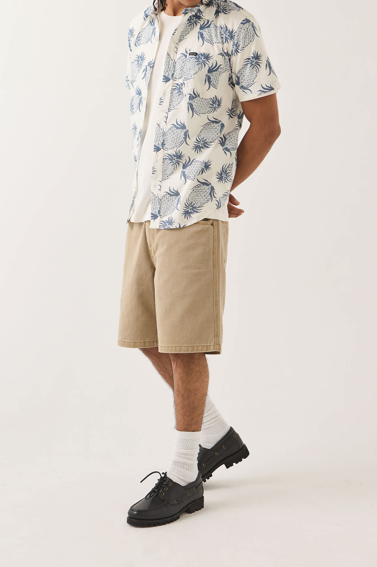 Men's Brixton Relaxed Short in the color Washed British Khaki - Men's Side View