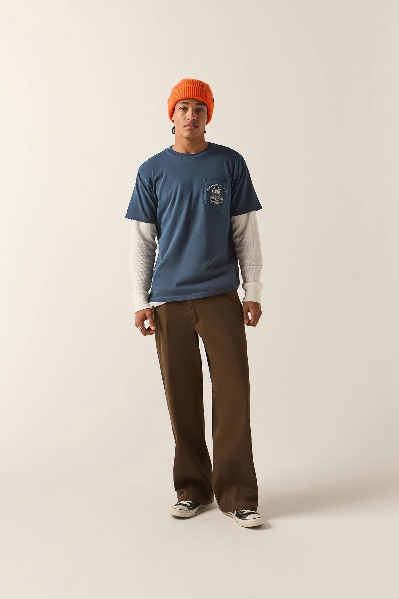 Men's 76 Truck Stop Pocket T-Shirt in the color Washed Navy - Men's Front View