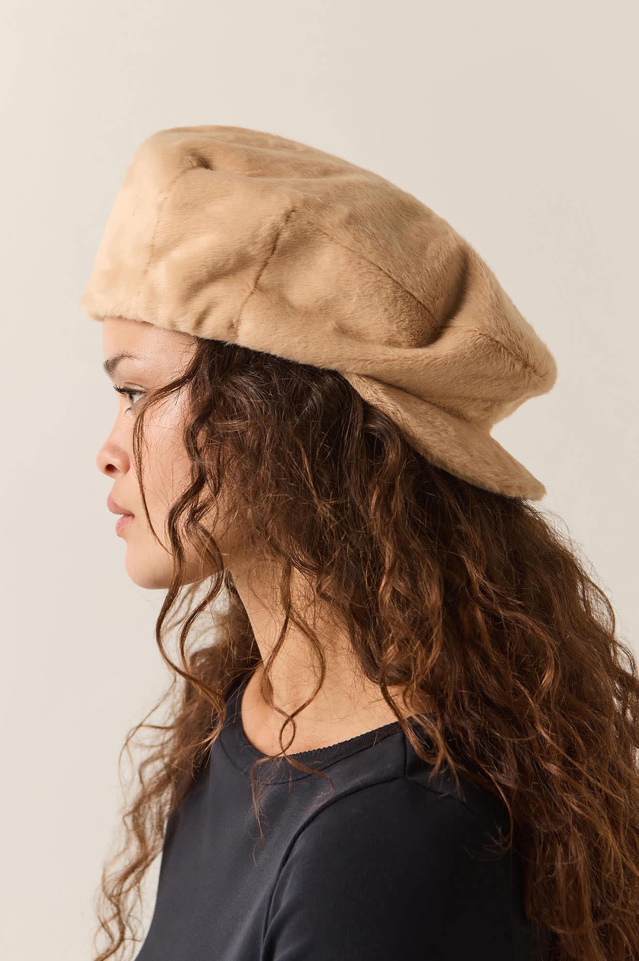 Unisex Century Barrel Snap Cap in the color Natural Faux Fur - Women's Side View