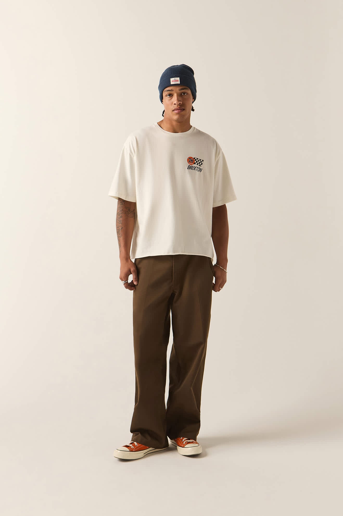 Men's 76 Finish Line Relaxed T-Shirt in the color Washed Off White - Men's Front View