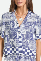 Women's The Omar Button Down Short Sleeve Shirt in the color Navy/White Collage - Women's Front View