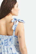 Women's The Tie Dress in the color Aura Blue Tile Print - Additional Fit image