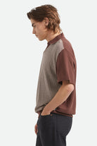 Men's Theo Jacquard Short Sleeve Polo in the color Chocolate/Off White - Men's Side View