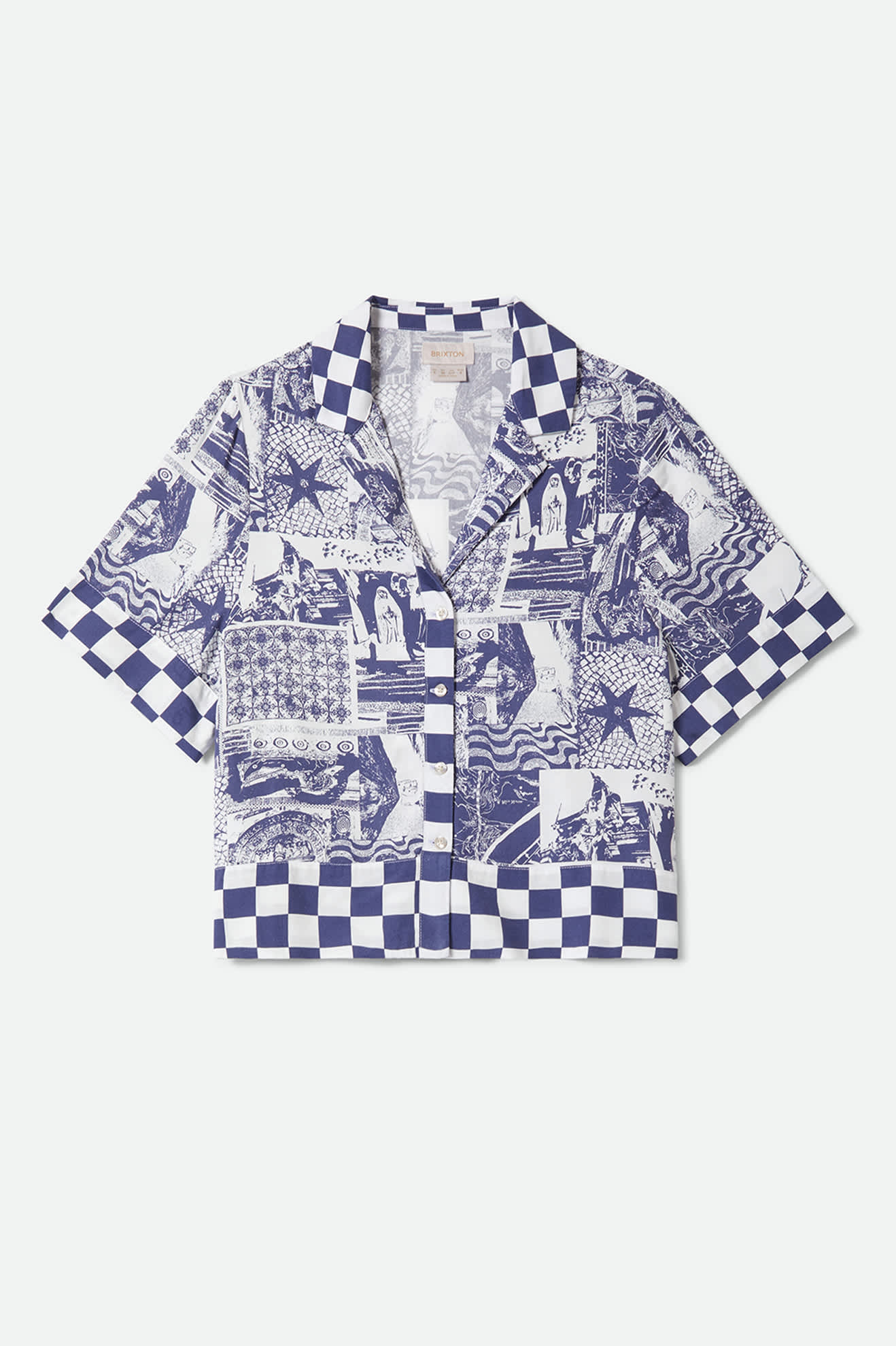 Women's The Omar Button Down Short Sleeve Shirt in the color Navy/White Collage - Front Product View
