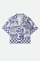 Women's The Omar Button Down Short Sleeve Shirt in the color Navy/White Collage - Front Product View