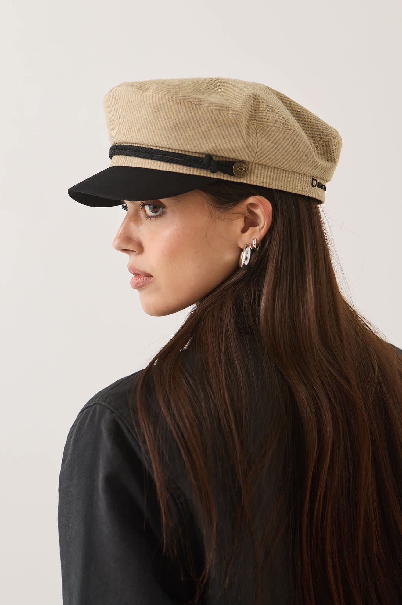 Women's Fiddler Fisherman Cap in the color Khaki Stripe/Washed Black - Additional Fit image