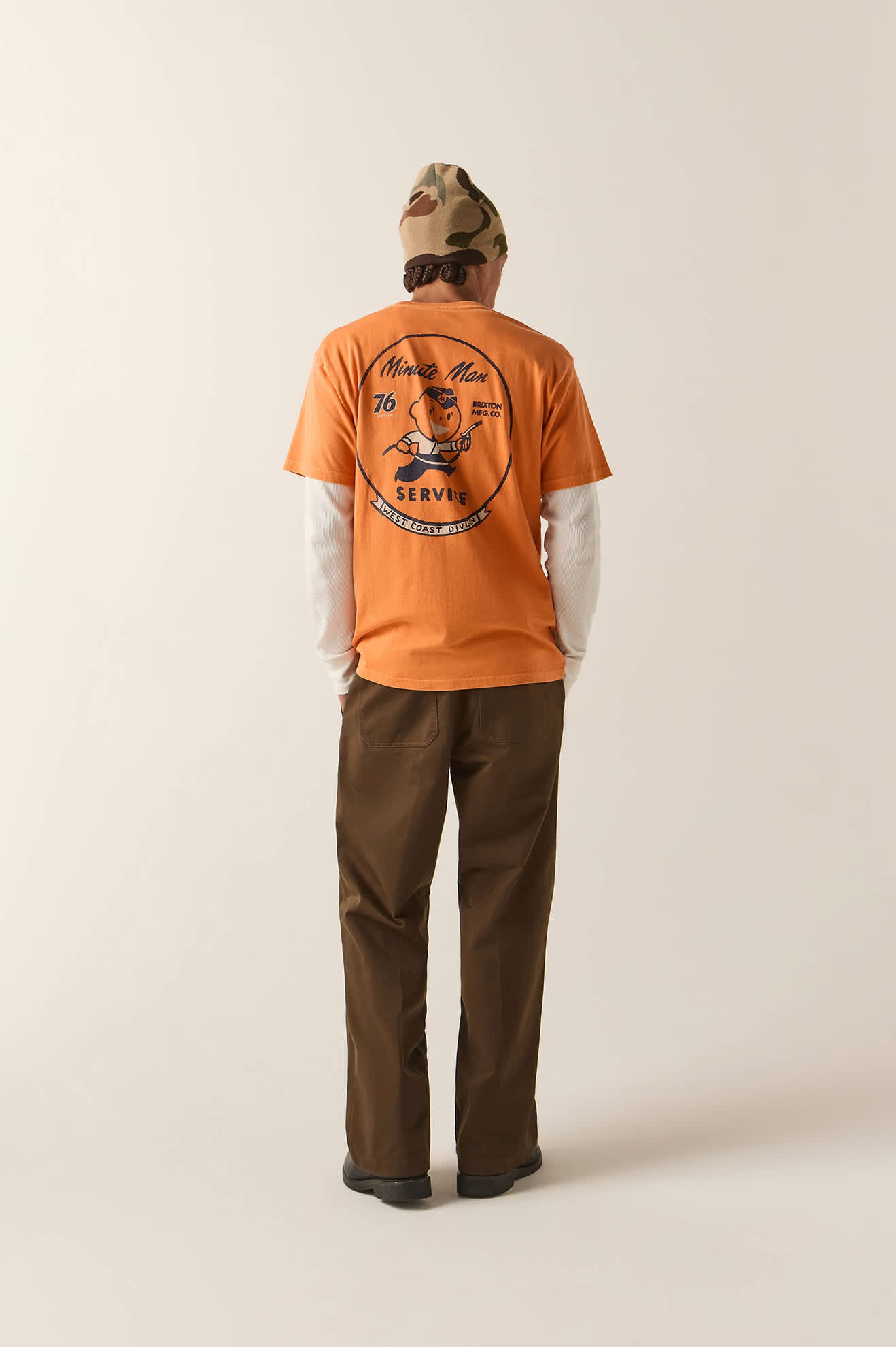 Men's 76 Minute Man Standard T-Shirt in the color Washed Orange - Men's Back View