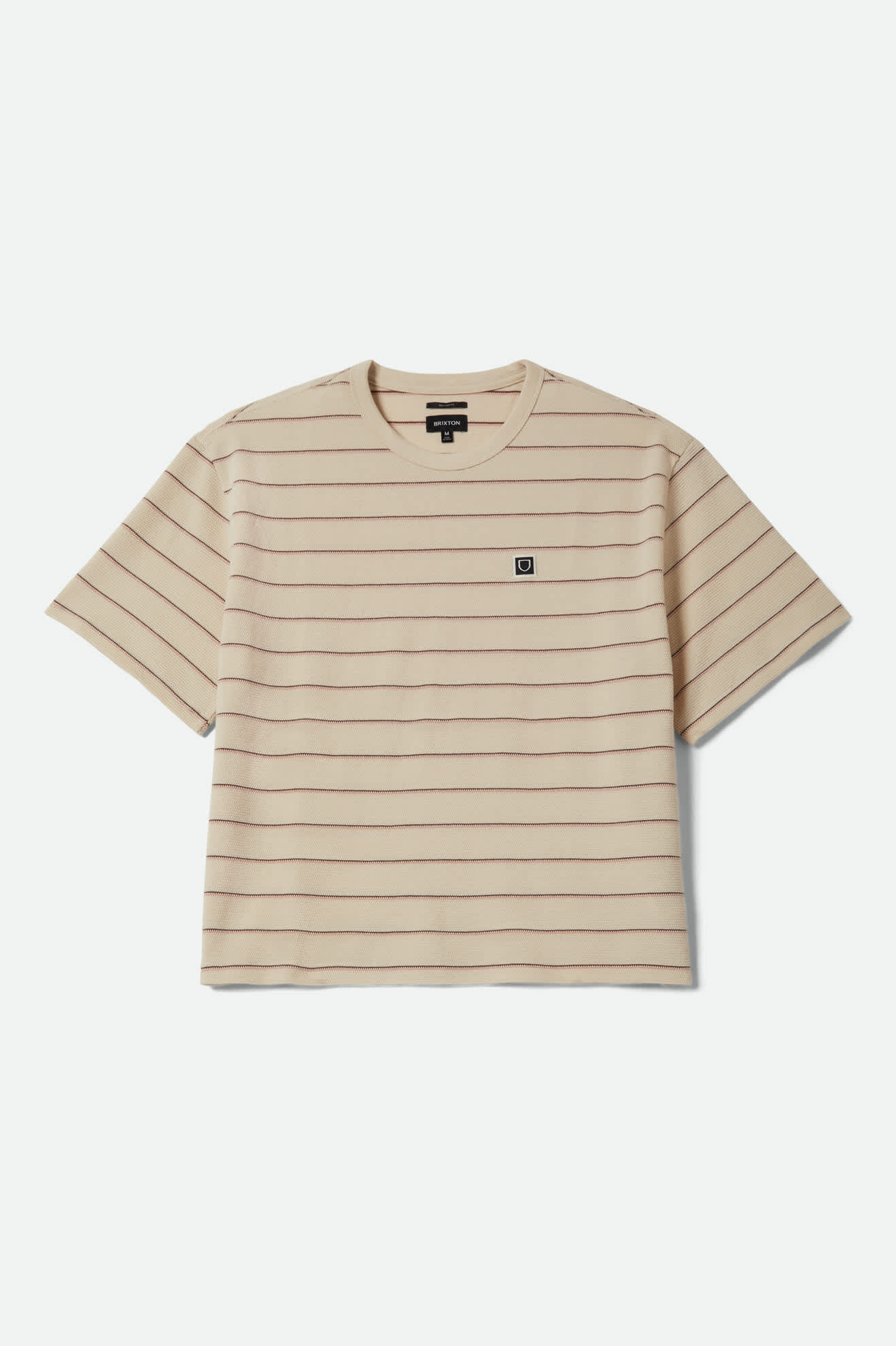 Men's Parsons Stripped Pique Boxy T-Shirt in the color Whitecap/Sea Foam/Pinecone Brown - Front Product View