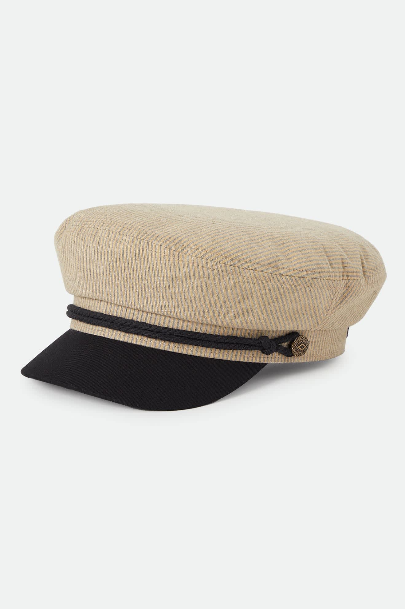 Women's Fiddler Fisherman Cap in the color Khaki Stripe/Washed Black - Front Product View
