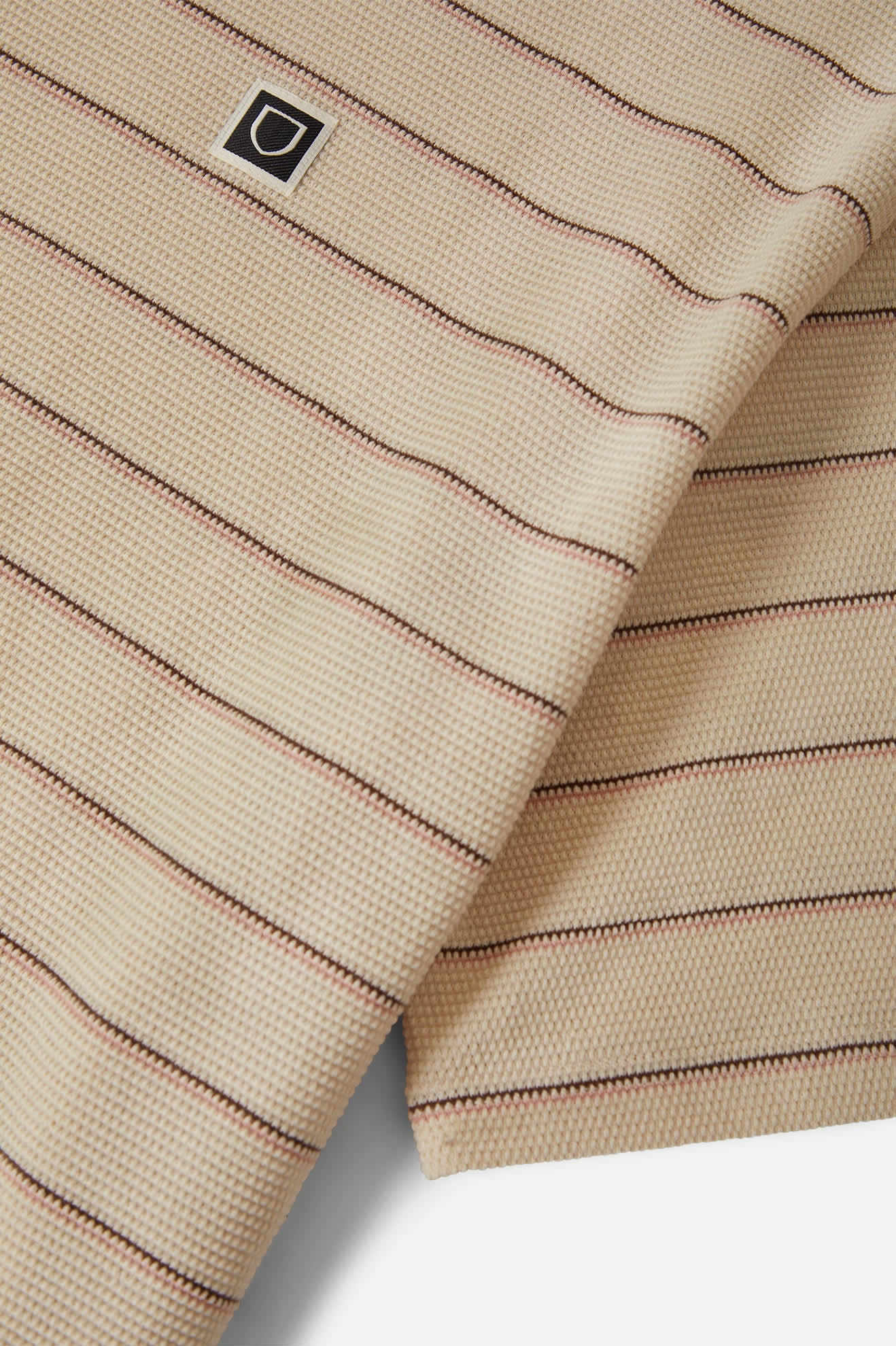 Men's Parsons Stripped Pique Boxy T-Shirt in the color Whitecap/Sea Foam/Pinecone Brown - Additional Laydown image