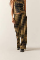 Women's The Audrey Knit Trouser Pant in the color Washed Black/Khaki Stripe - Additional Fit image