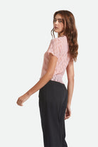 Women's Sheer Slim Lace S/S Top in the color Mellow Rose - Women's Side View