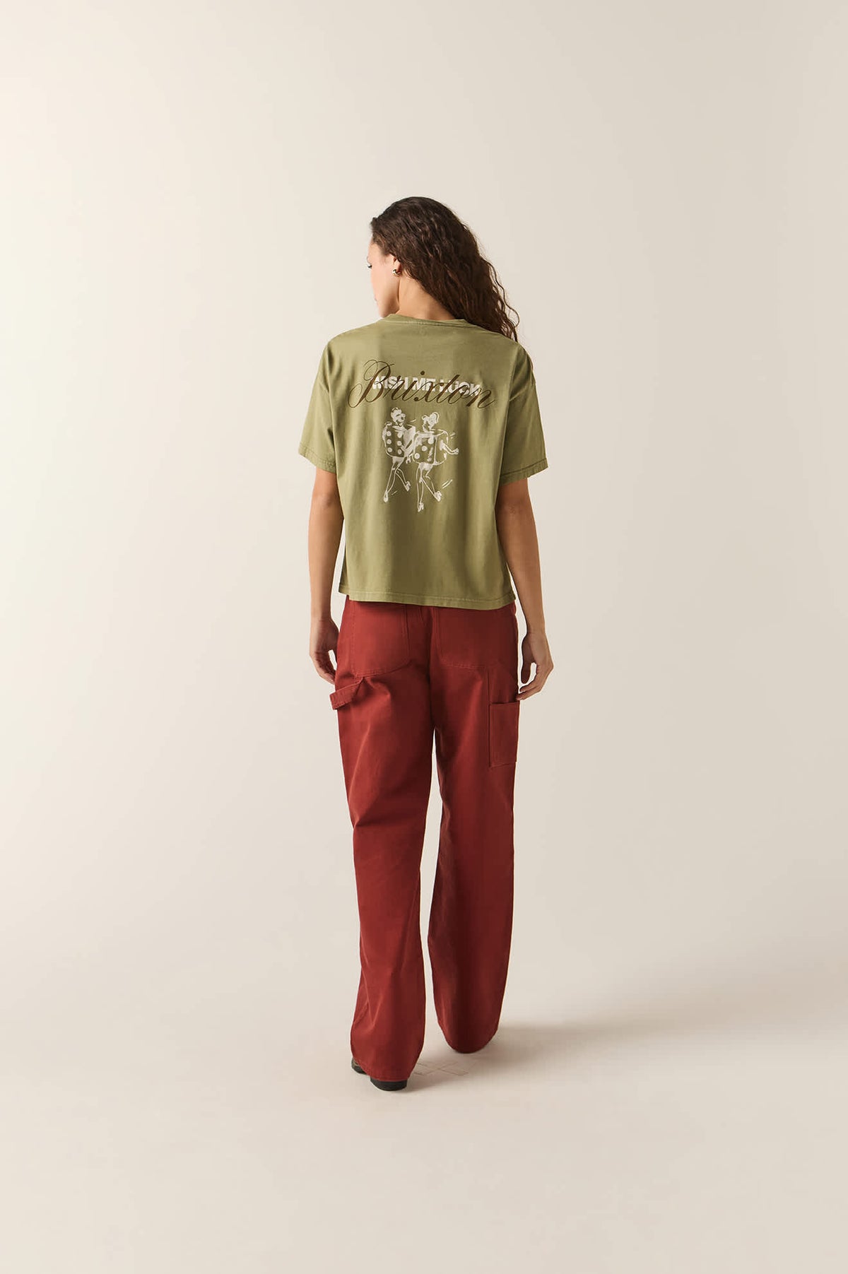 Women's Wish Me Luck Boxy Crop T-Shirt in the color Olive Surplus - Additional Fit image