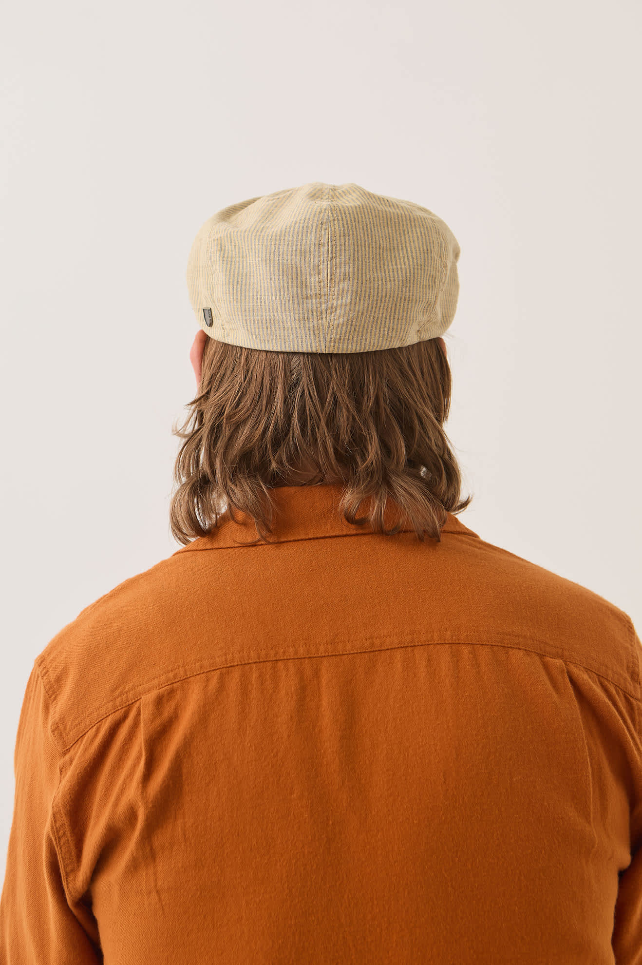 Unisex Brood Newsboy Cap in the color Khaki Stripe/Washed Black - Men's Back View