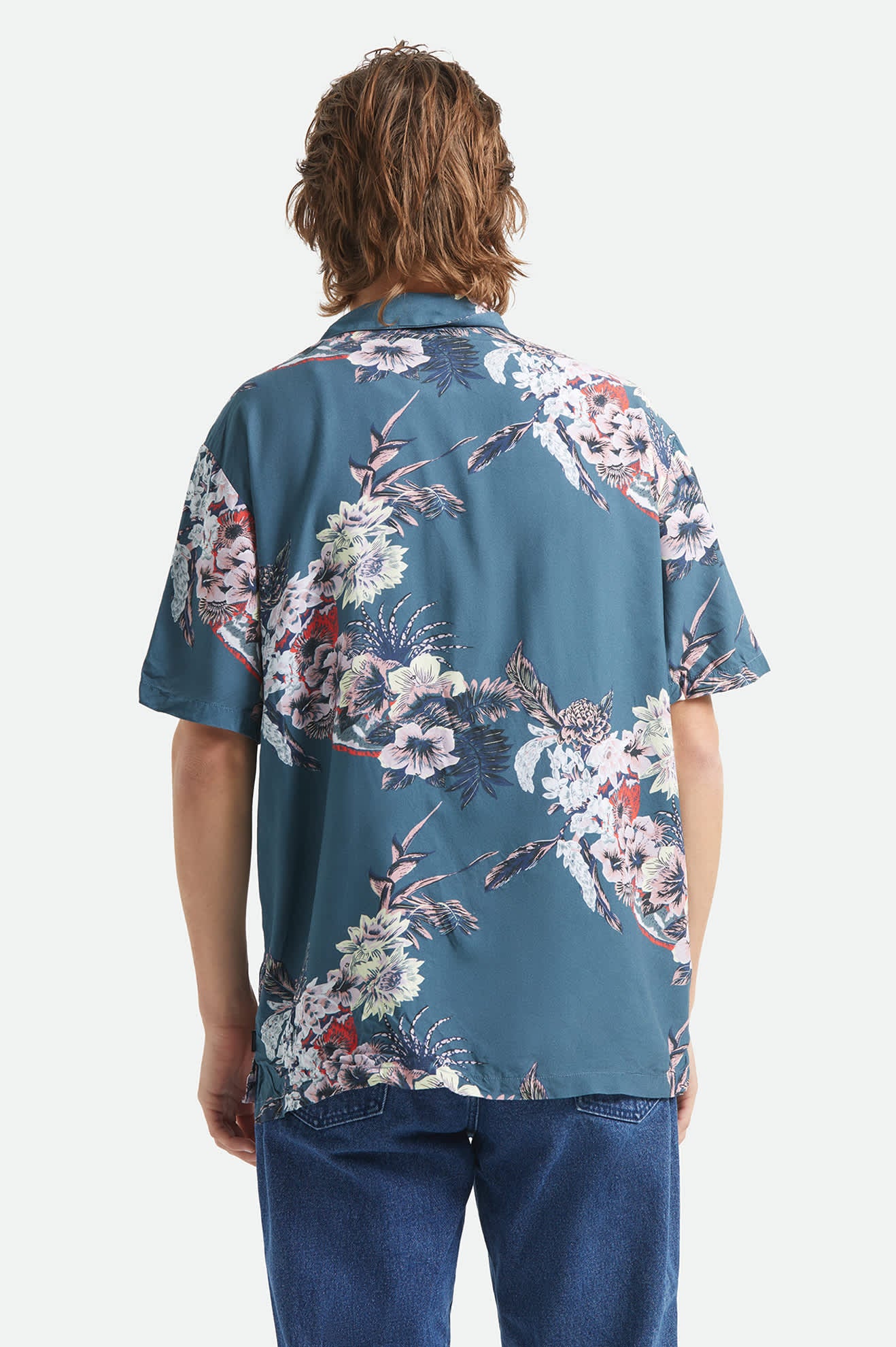 Men's Bunker Vacation Short Sleeve Camp Collar Shirt in the color Midnight Blue - Men's Back View