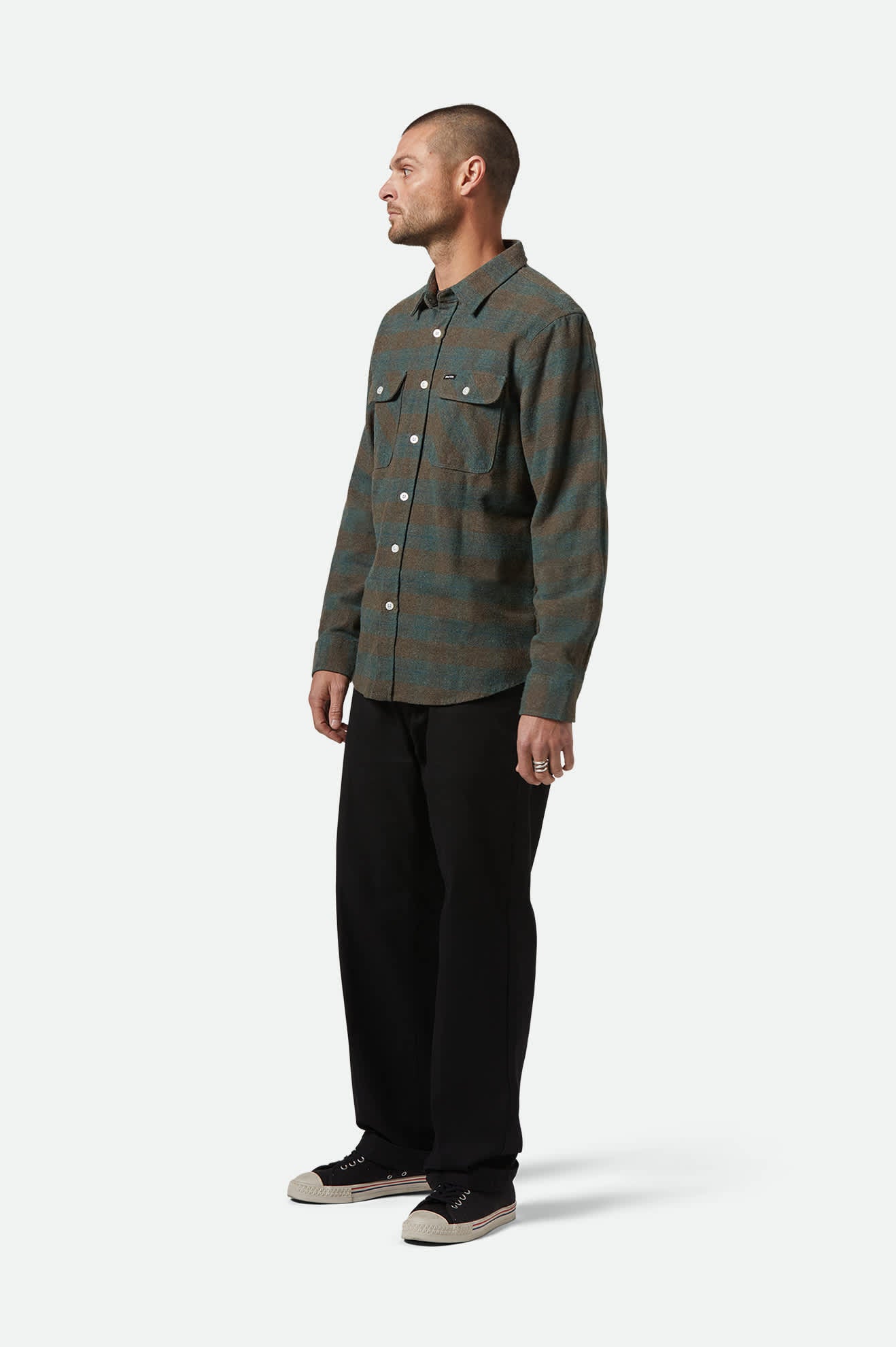 Men's Bowery L/S Flannel in the color Ocean - Men's Side View