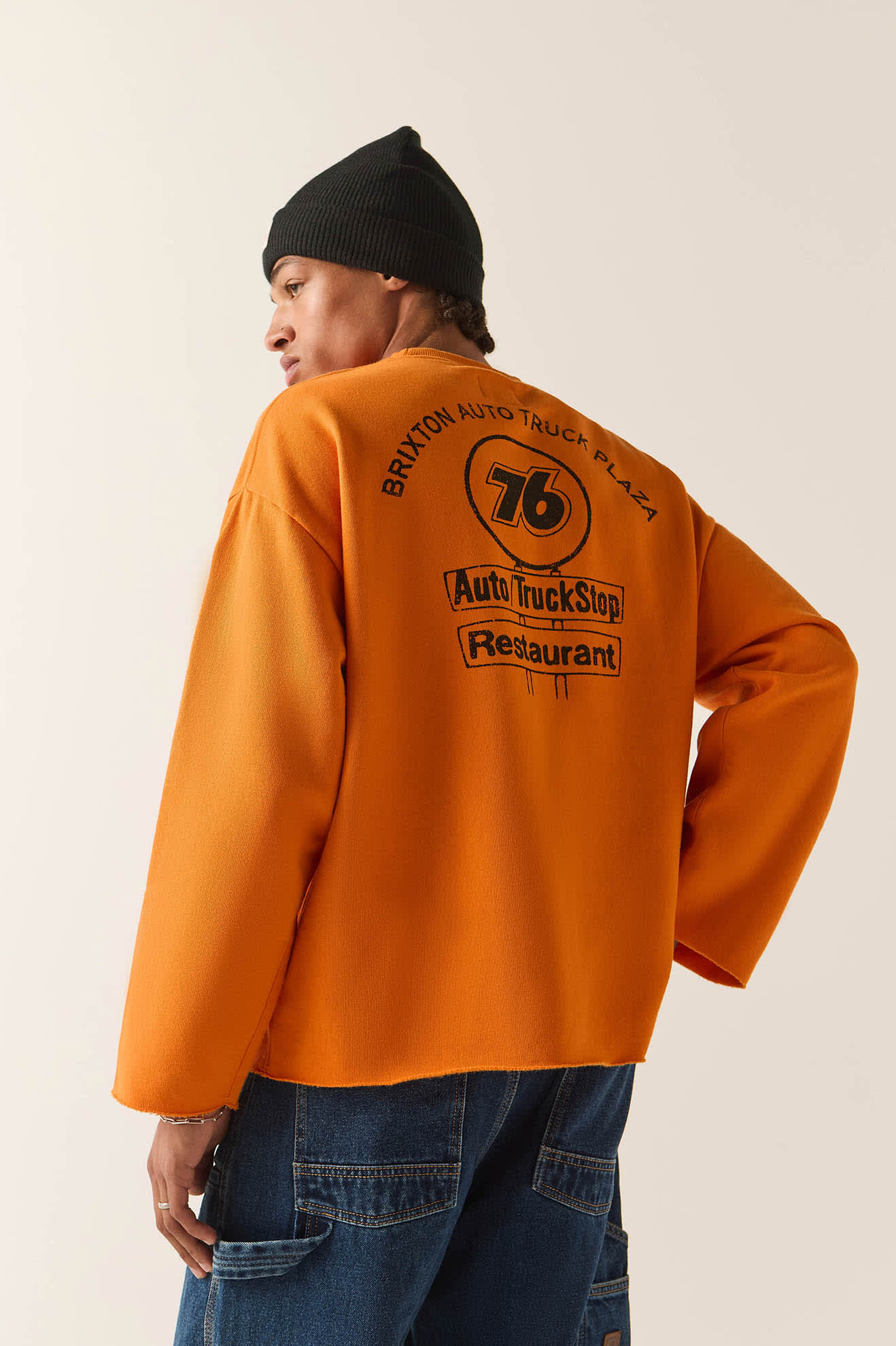 Men's 76 Chopped Crew Fleece in the color Washed Orange - Men's Side View