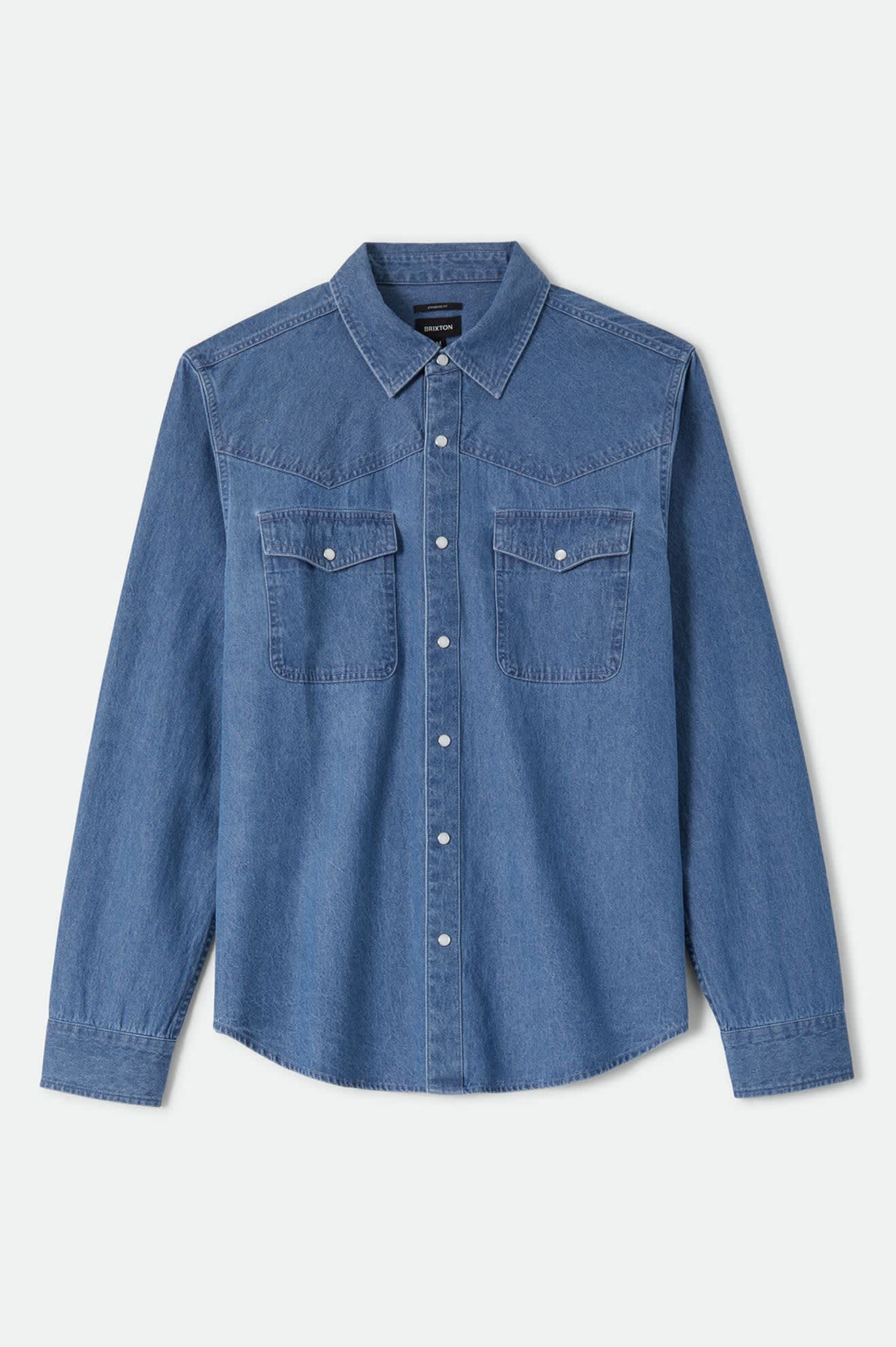 Men's Waylon Lightweight Overshirt in the color Medium Wash Chambrey - Front Product View