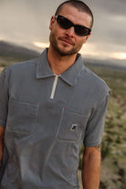 Men's Journey Lightweight 1/2 Zip Cropped Short Sleeve Shirt in the color Navy/White Stripe - Men's Lifestyle image