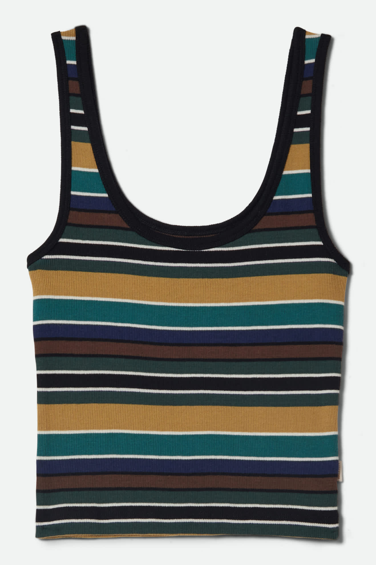 Women's Ringer Organic A-Tank in the color Multi Retro Stripe - Front Product View