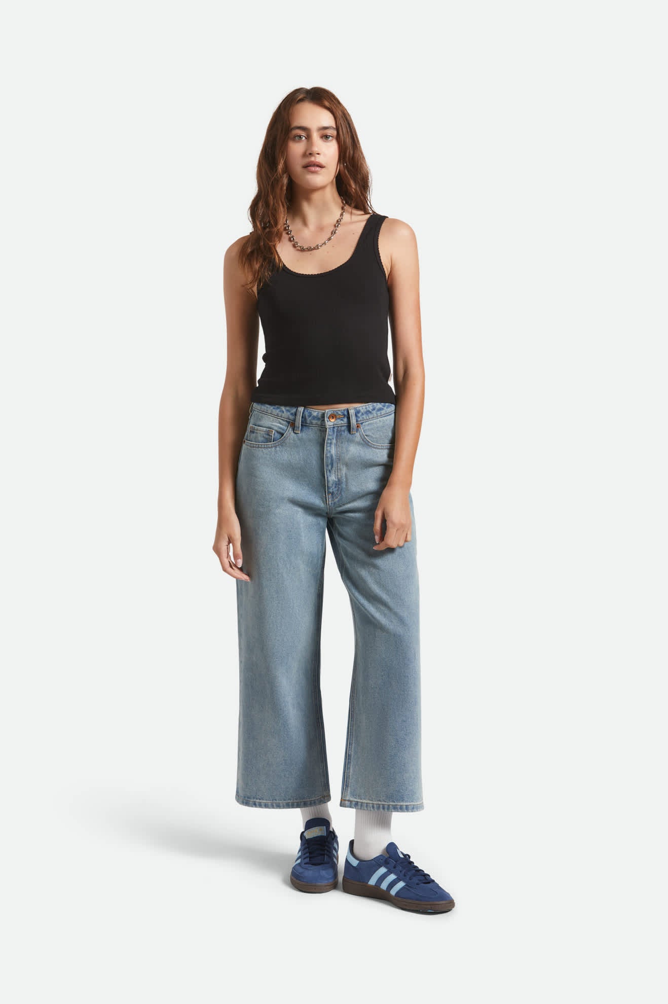 Women's Pointelle Slim Fit Tank in the color Black - Additional Fit image