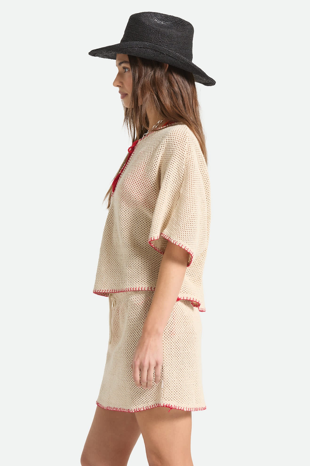 Women's The Crochet Cover Up in the color Timeless Taupe - Women's Side View