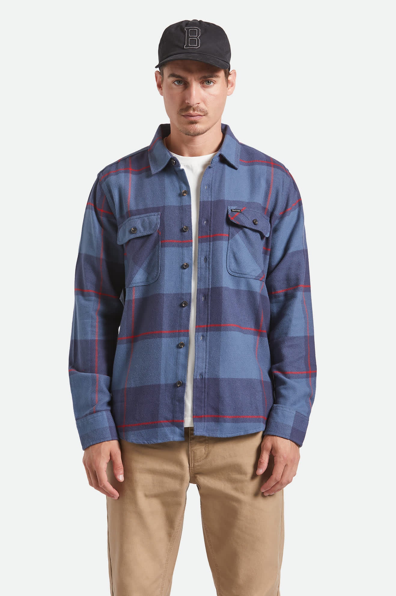 Men's Bowery Flannel in the color Bering Sea/Mood Indigo/Adrenaline Rush - Men's Front View