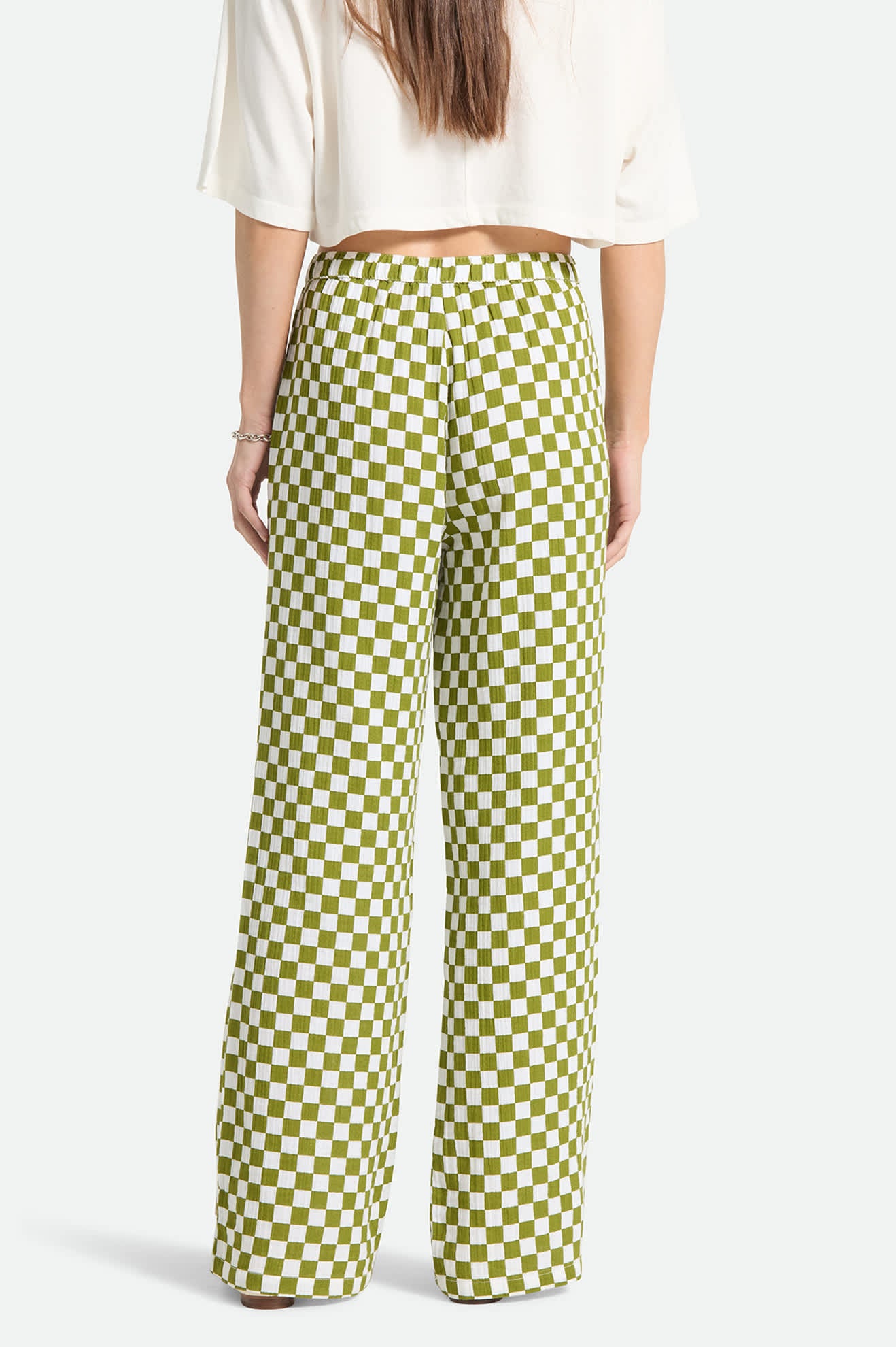 Women's The Lola Lounge Pant in the color Sublime Green Checkerboard - Women's Back View