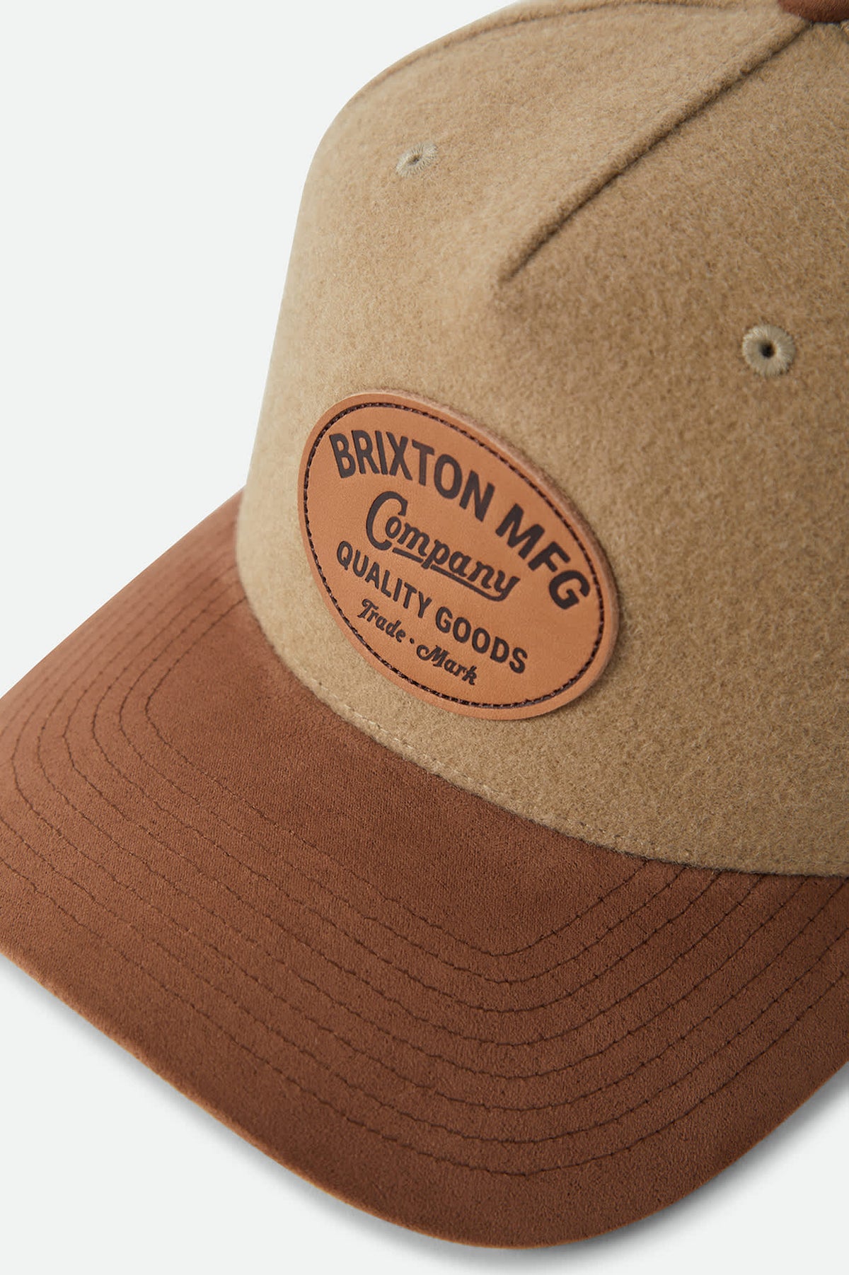 Unisex Stratton Melton Wool Snapback in the color Khaki/Brown Suede - Additional Laydown image