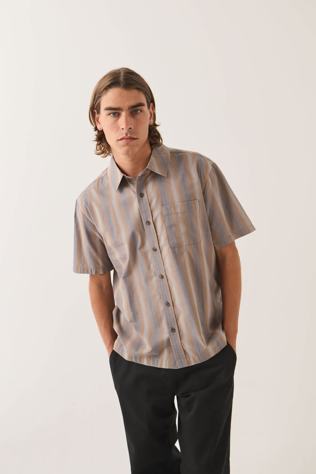 Men's Cru Shirt in the color Charcoal Shadow Stripe - Additional Fit image