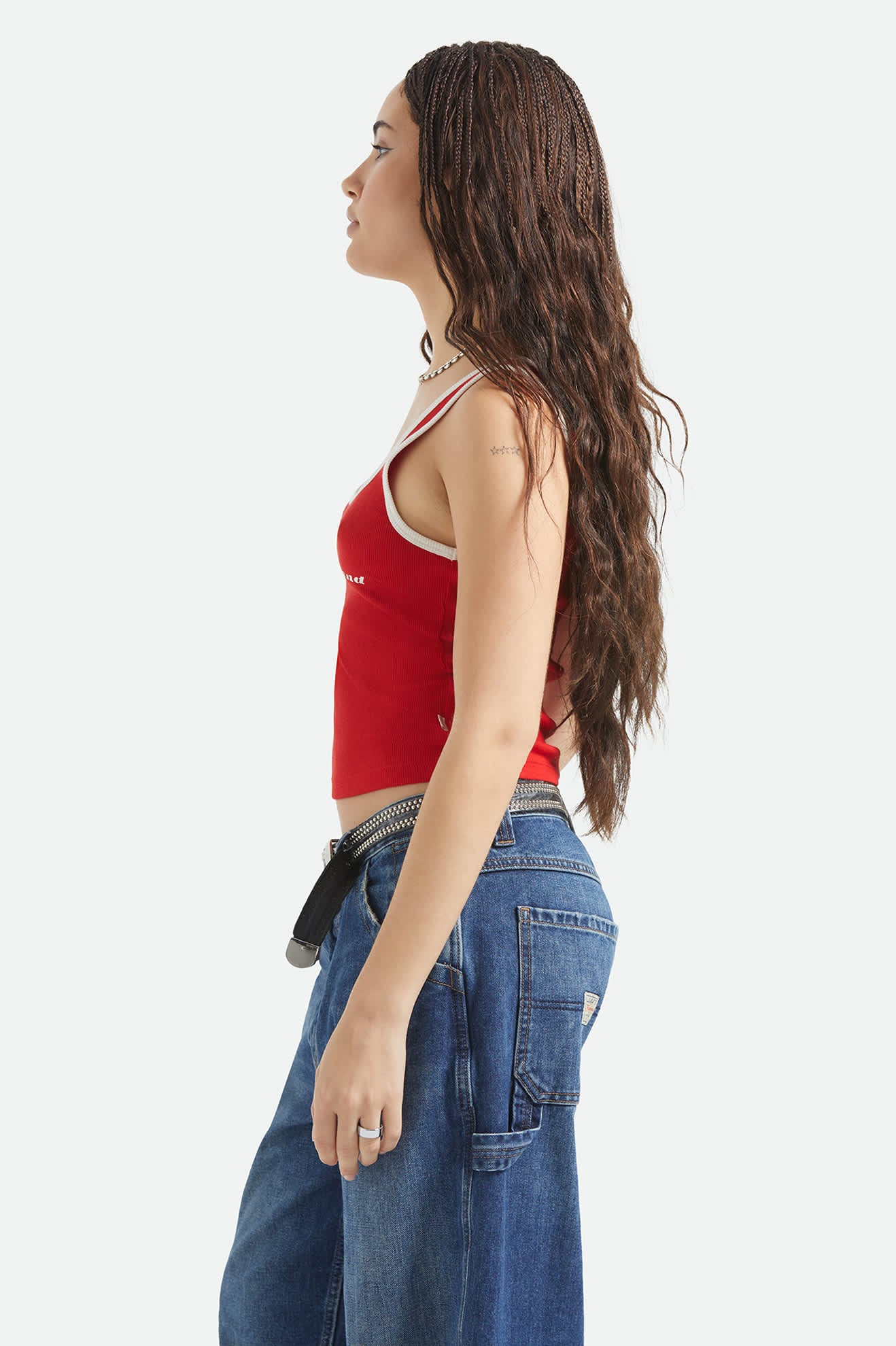 Women's I'm With The Band Ringer A-Tank in the color Adrenaline Rush - Women's Side View