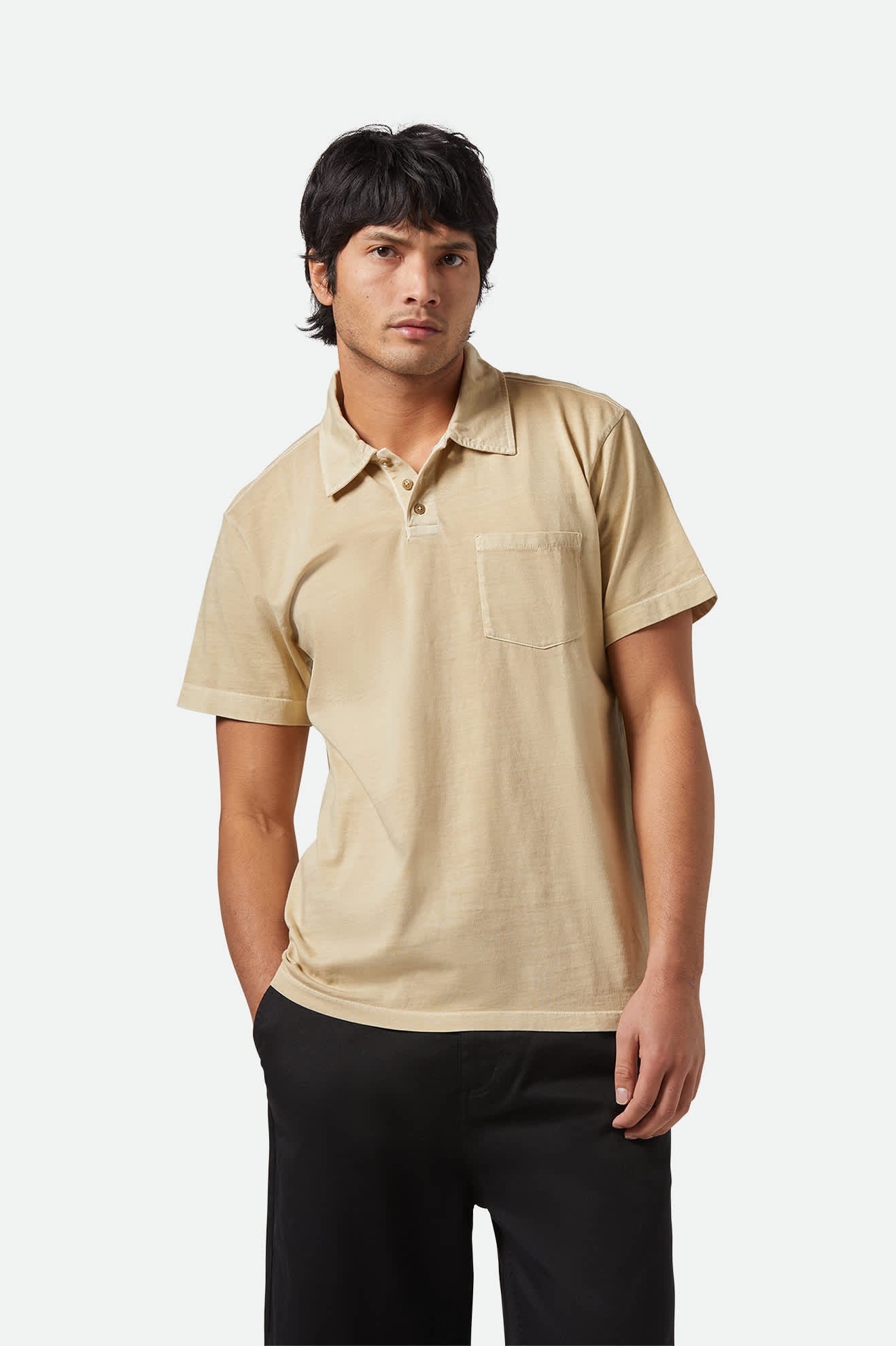 Men's Vintage Wash S/S Polo in the color Washed Khaki - Men's Front View