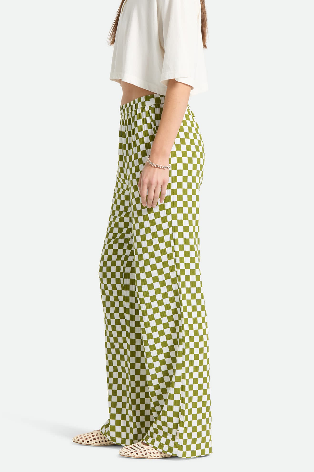 Women's The Lola Lounge Pant in the color Sublime Green Checkerboard - Women's Side View