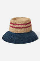 Women's Ellee Straw Bucket Hat in the color Natural/Navy/Red - Front Product View