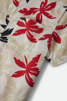 Men's Charter Print Short Sleeve Shirt in the color Off White/Black/Red Palm Floral - Additional Laydown image