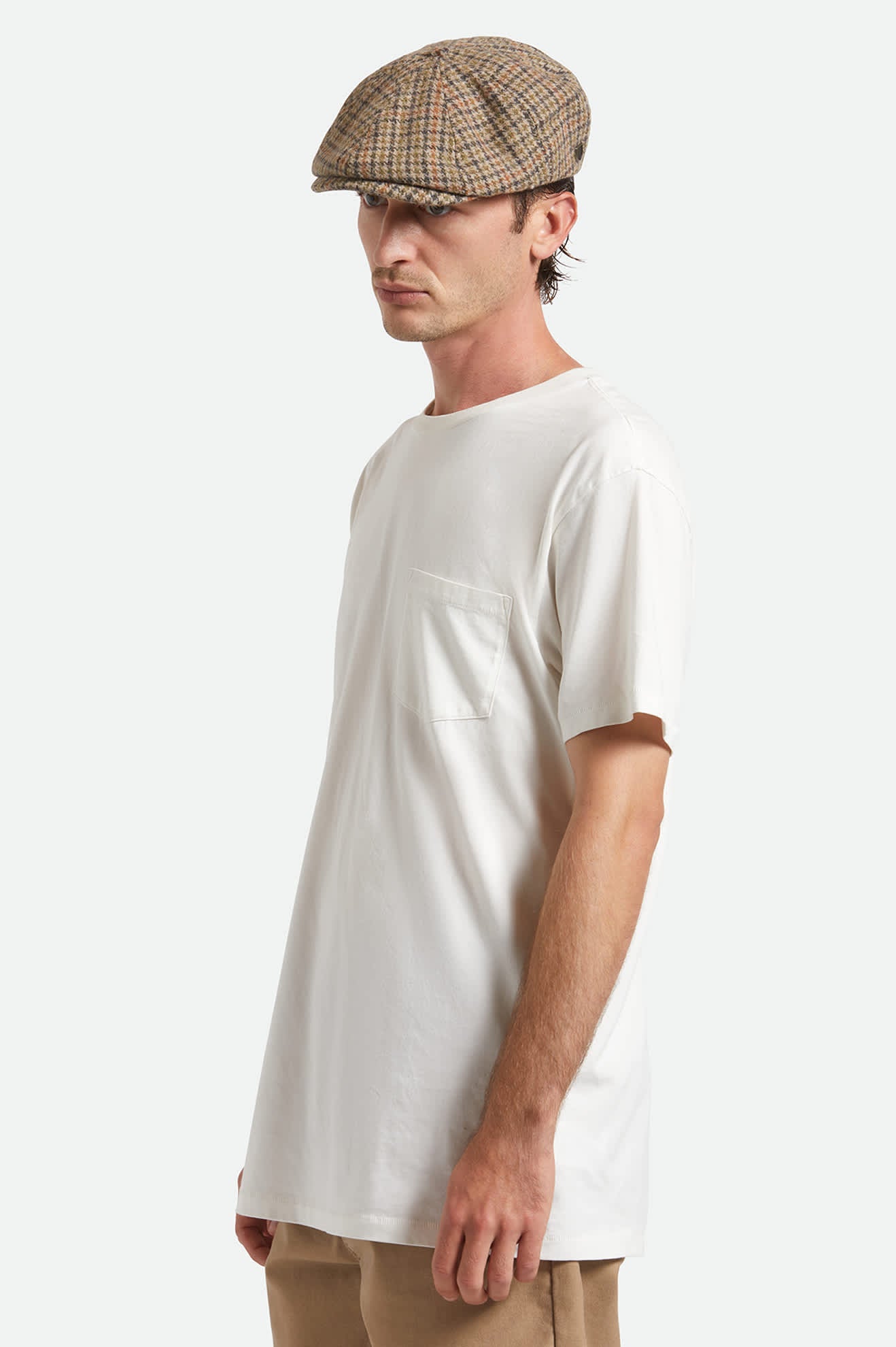 Unisex Brood Newsboy Cap in the color Oatmeal/Charcoal Houndstooth - Men's Front View