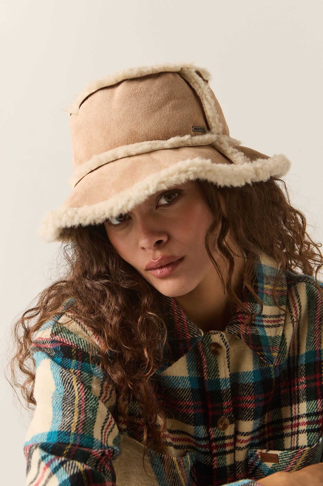 Women's Ellee Cozy Bucket Hat in the color Toffee Faux Fur - Women's Side View