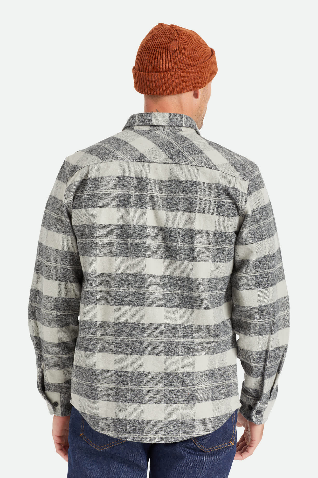 Men's Bowery Heavyweight Flannel in the color Black/Charcoal - Men's Back View
