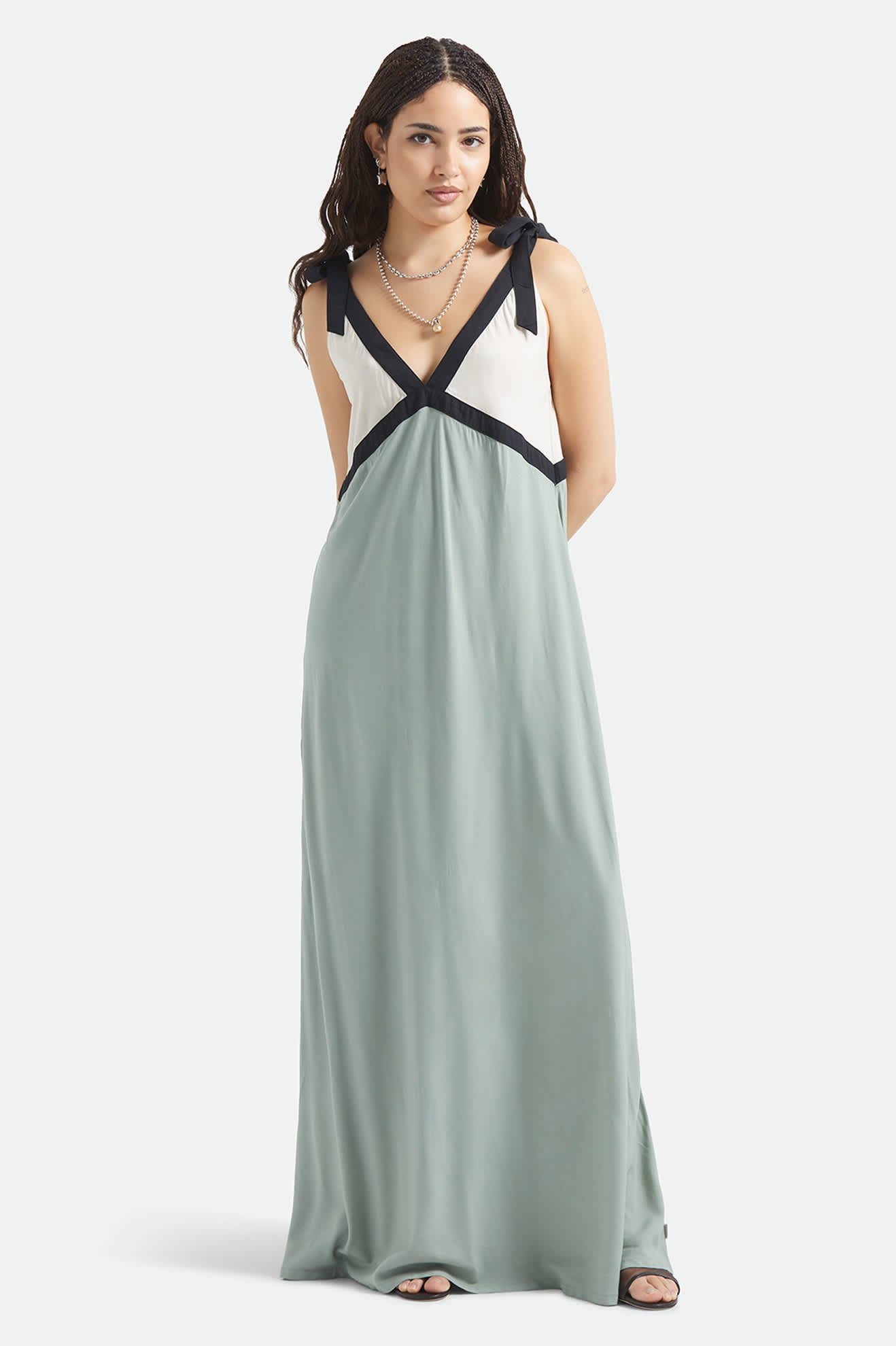 Women's Sunset Tie Slip Dress in the color Sage Green/Whitecap - Women's Front View