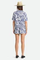 Women's The Omar Button Down Short Sleeve Shirt in the color Navy/White Collage - Additional Fit image