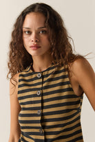 Women's The Audrey Knit Top in the color Washed Black/Khaki Stripe - Additional Fit image