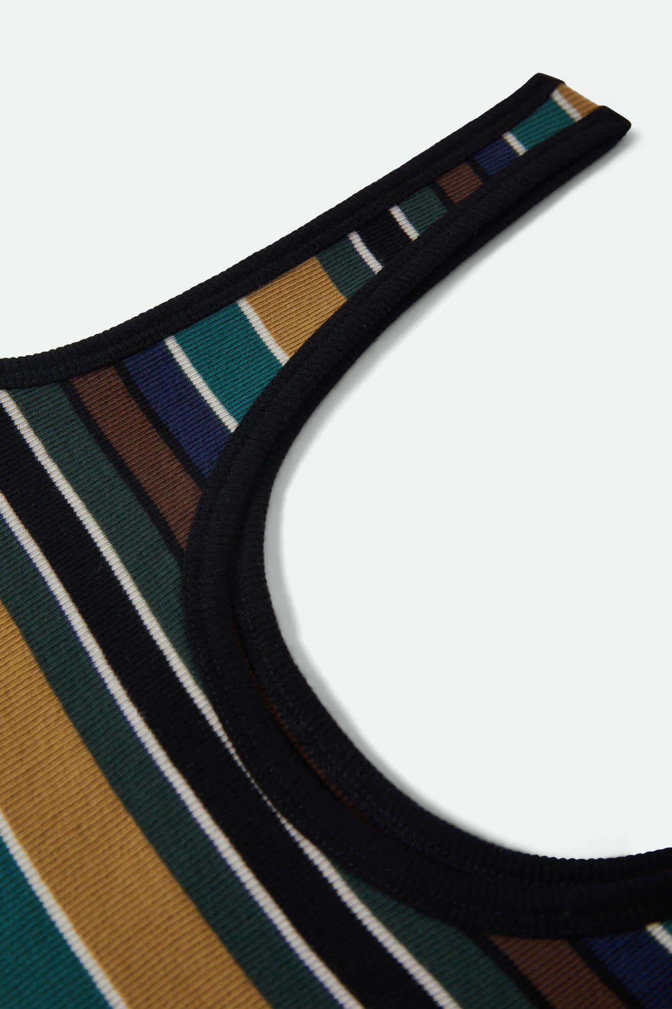 Women's Ringer Organic A-Tank in the color Multi Retro Stripe - Additional Laydown image