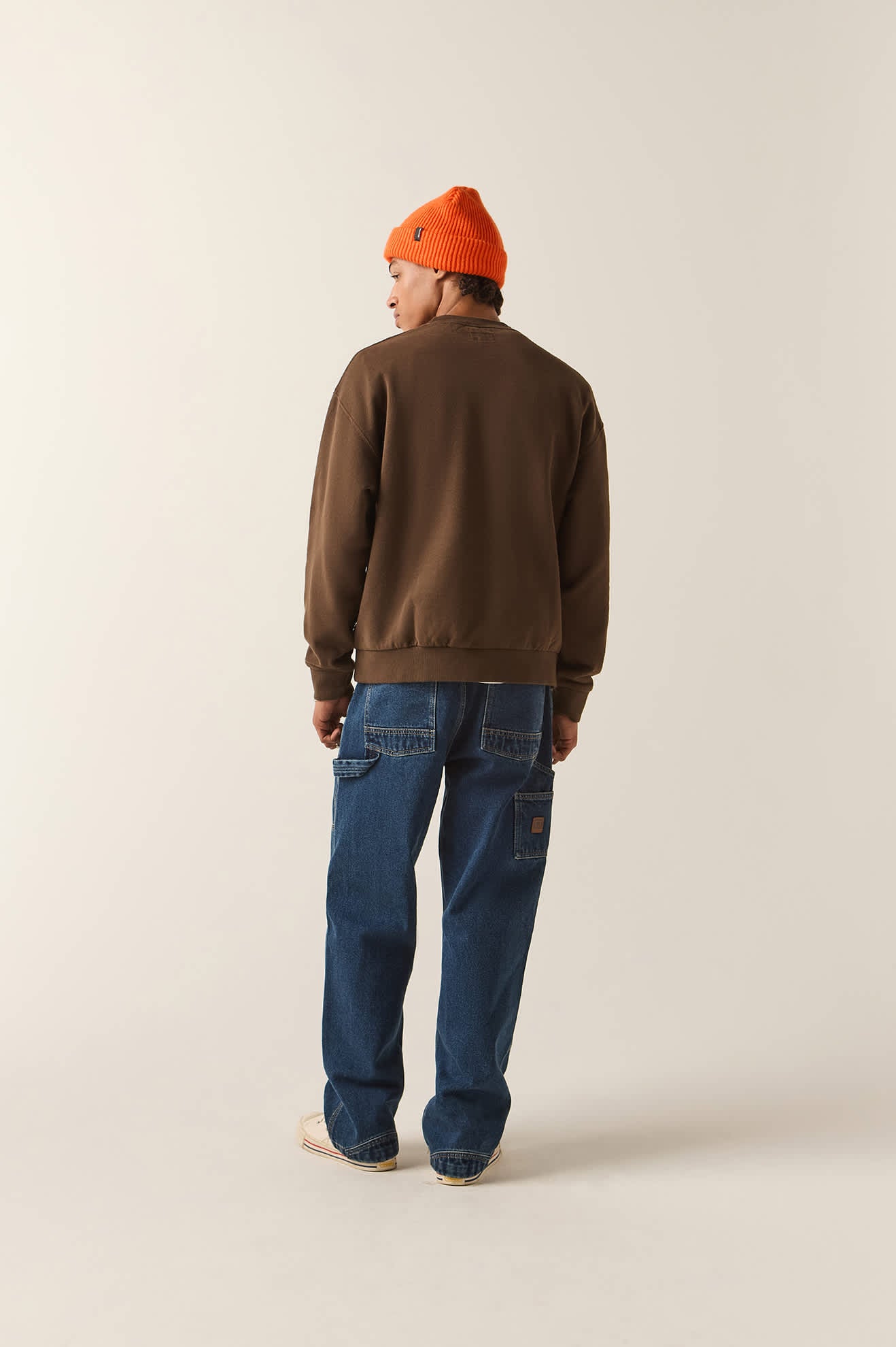 Men's Brixton Baseline Crew Fleece in the color Walnut Brown Vintage Wash - Men's Back View